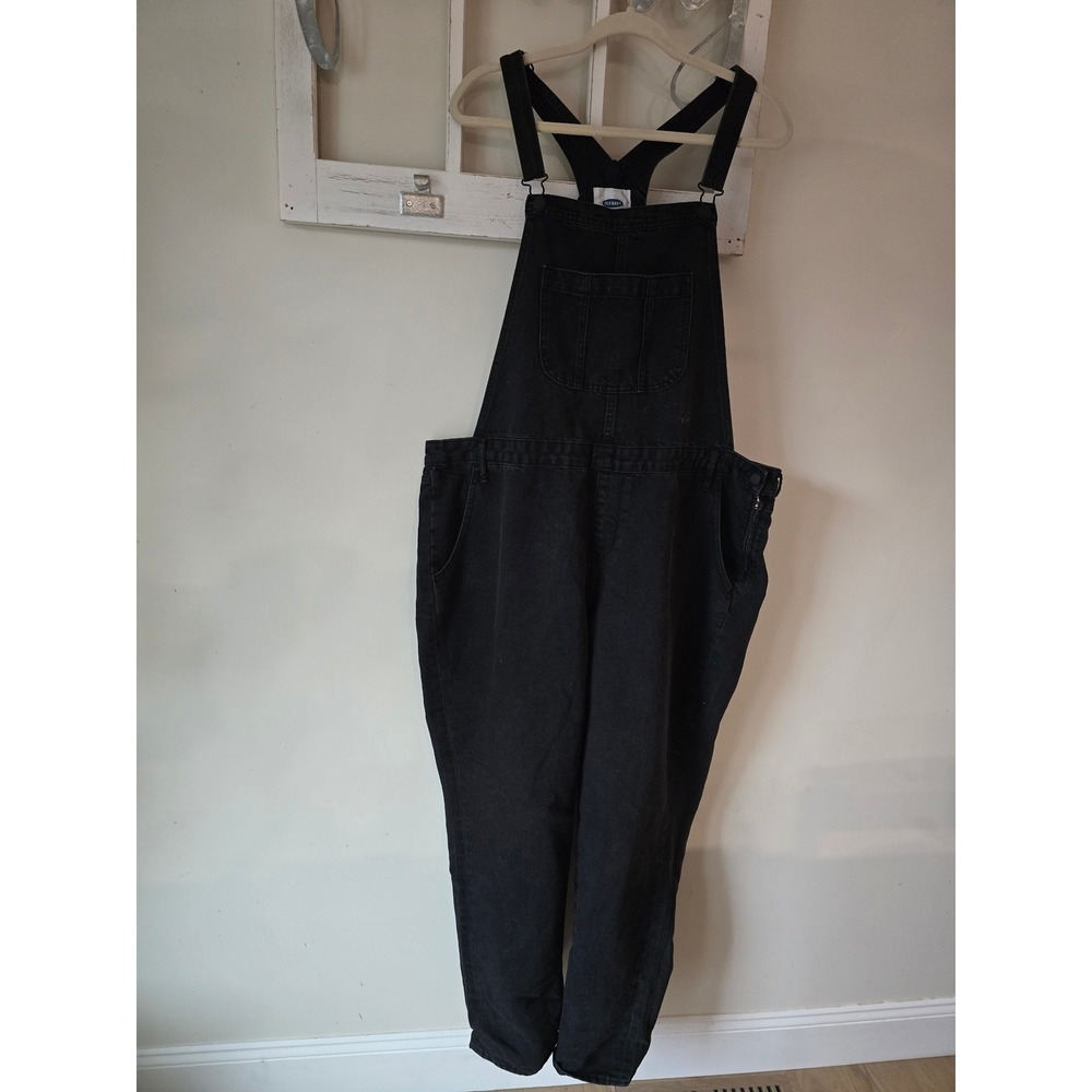 Old Navy Womens XL Black Denim Bib Overalls Relaxed Straight Leg Adjustable